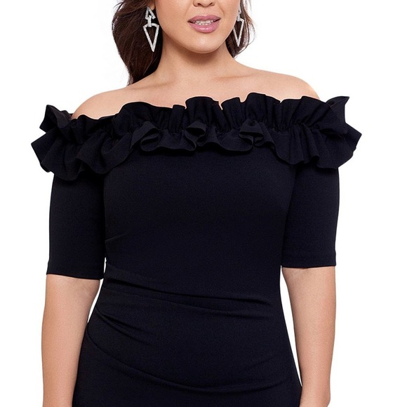 Escape 18 W fusion dress Plus Size Ruffled Off-The-Shoulder Gown - Picture 3 of 8